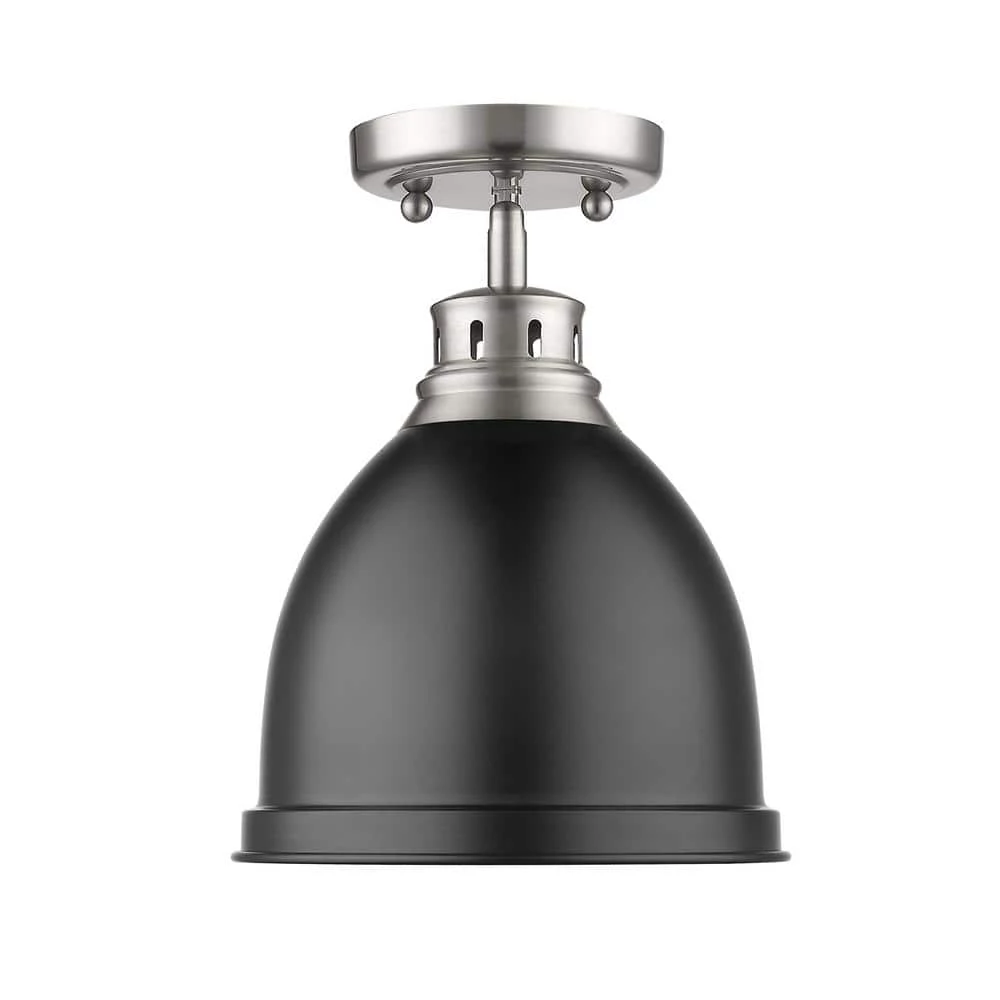 Duncan Collection 1-Light Pewter Flush Mount with Matte Black Shade by Golden Lighting 4 Duncan Collection 1-Light Pewter Flush Mount with Matte Black Shade by Golden Lighting - Image 2