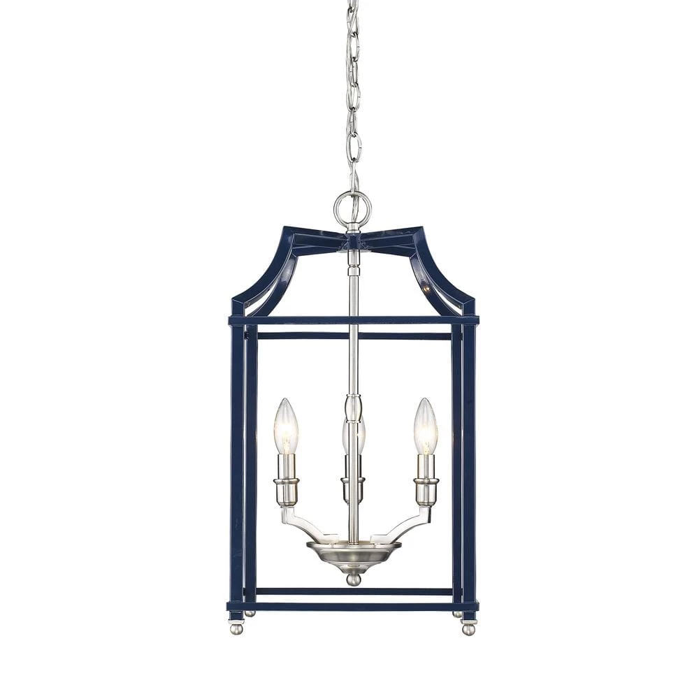 Leighton 3-Light Pewter and Navy Blue Pendant Light by Golden Lighting 3 Leighton 3-Light Pewter and Navy Blue Pendant Light by Golden Lighting