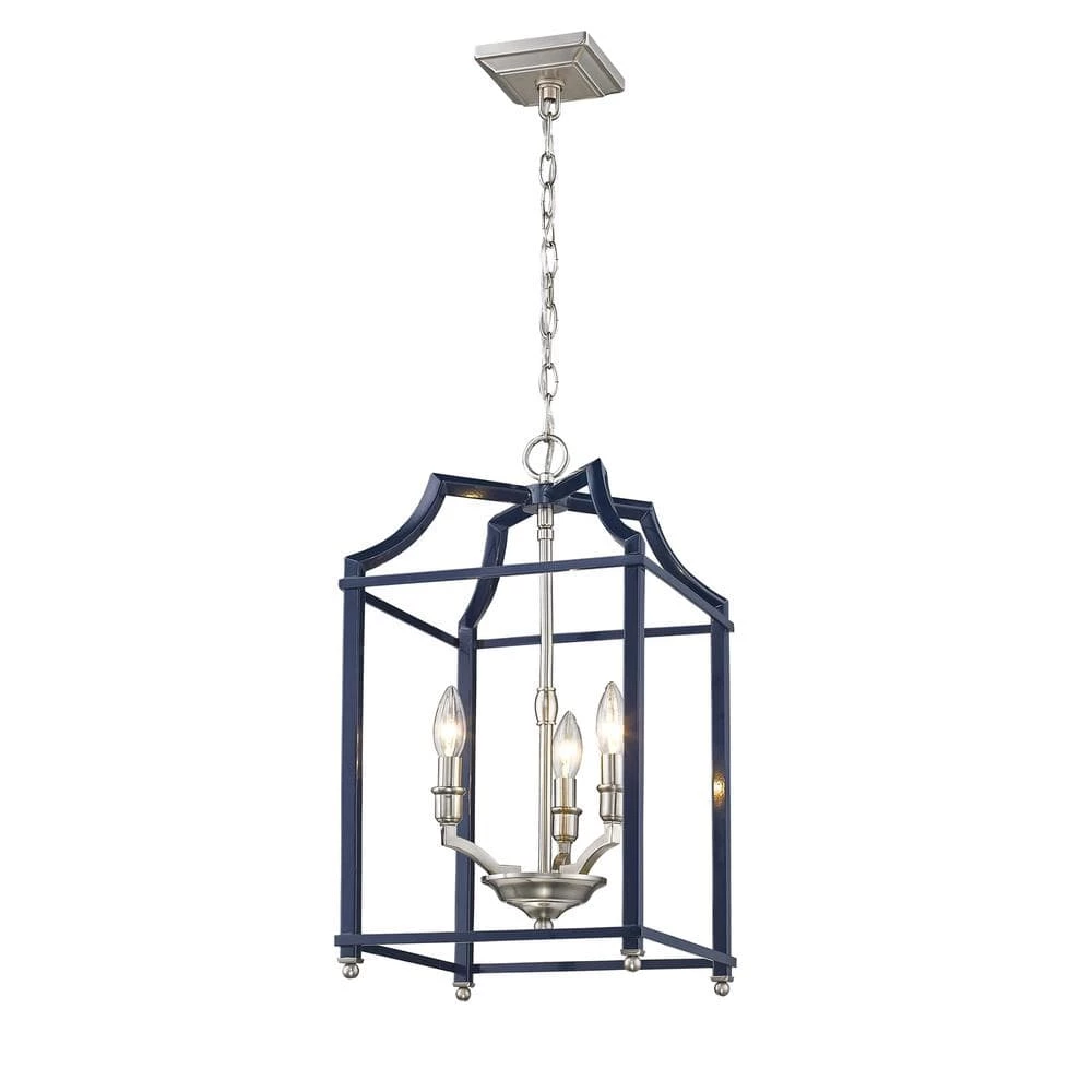 Leighton 3-Light Pewter and Navy Blue Pendant Light by Golden Lighting 4 Leighton 3-Light Pewter and Navy Blue Pendant Light by Golden Lighting - Image 2