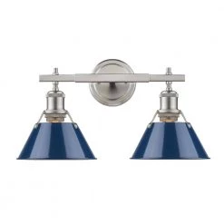 Orwell PW 2-Light Pewter Bath Light with Navy Blue Shade by Golden Lighting