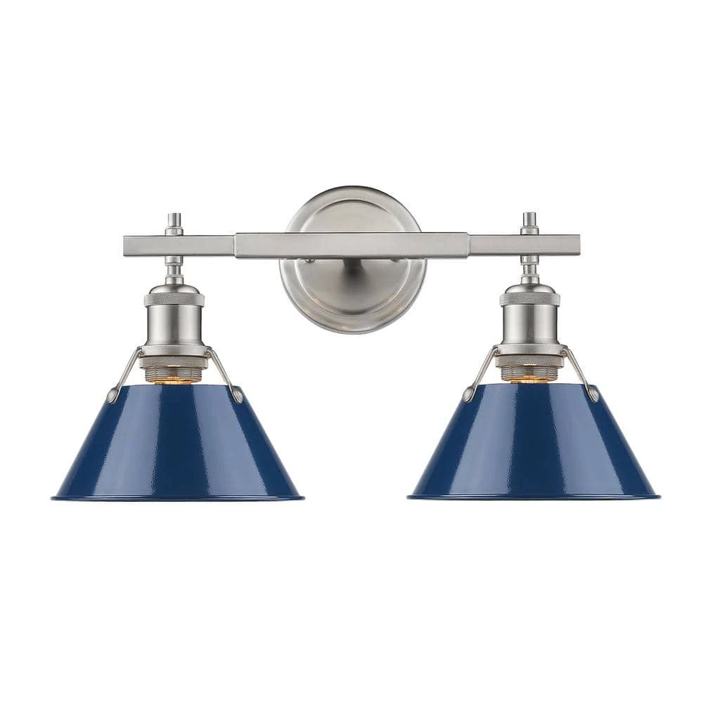 Orwell PW 2-Light Pewter Bath Light with Navy Blue Shade by Golden Lighting 3 Orwell PW 2-Light Pewter Bath Light with Navy Blue Shade by Golden Lighting