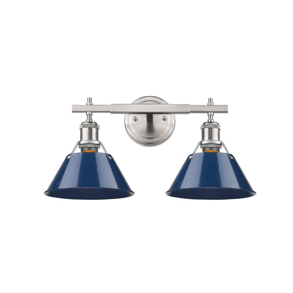 Orwell PW 2-Light Pewter Bath Light with Navy Blue Shade by Golden Lighting 5 Orwell PW 2-Light Pewter Bath Light with Navy Blue Shade by Golden Lighting - Image 3