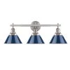 Orwell PW 3-Light Pewter Bath Light with Navy Blue Shade by Golden Lighting