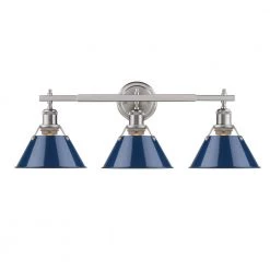 Orwell PW 3-Light Pewter Bath Light with Navy Blue Shade by Golden Lighting