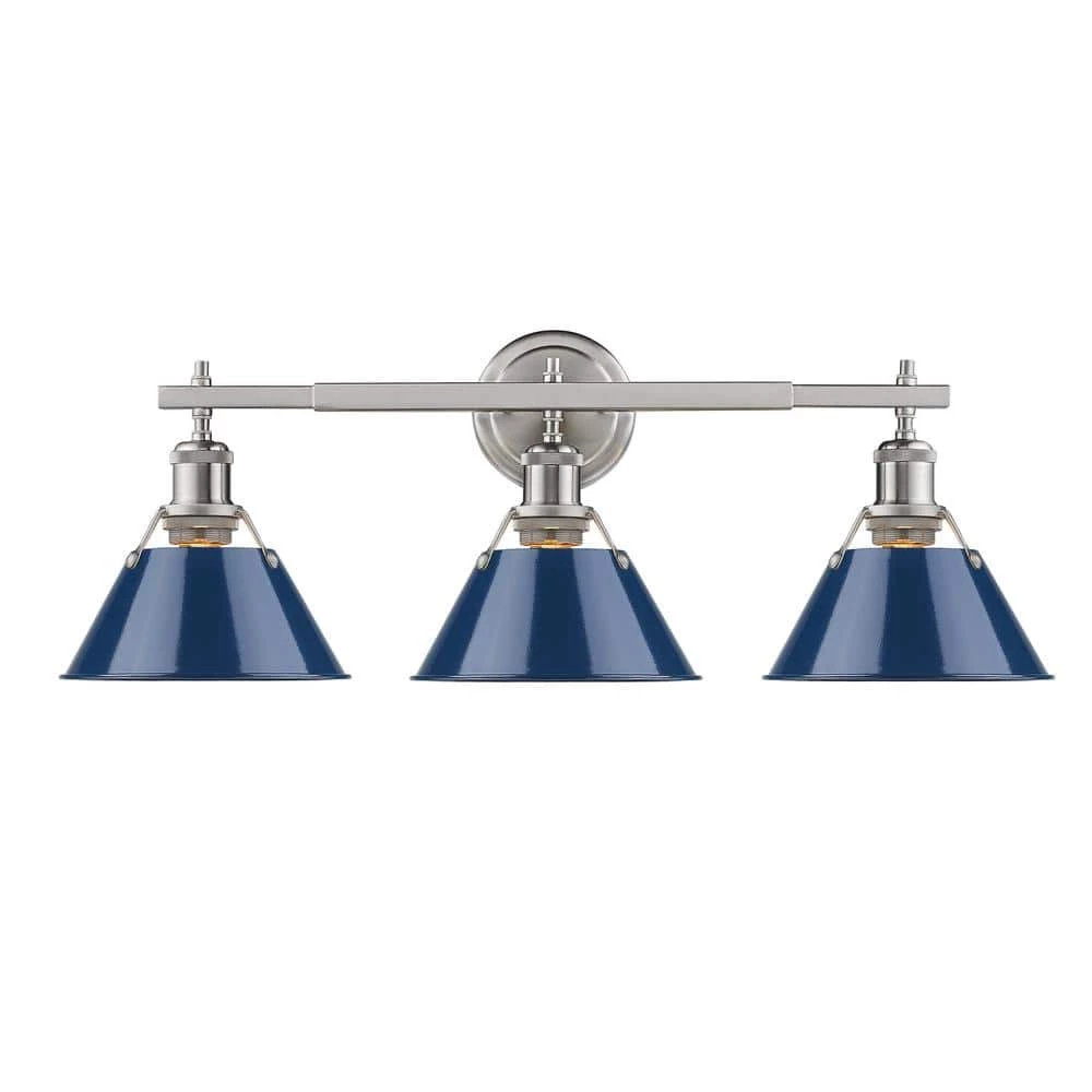 Orwell PW 3-Light Pewter Bath Light with Navy Blue Shade by Golden Lighting 3 Orwell PW 3-Light Pewter Bath Light with Navy Blue Shade by Golden Lighting