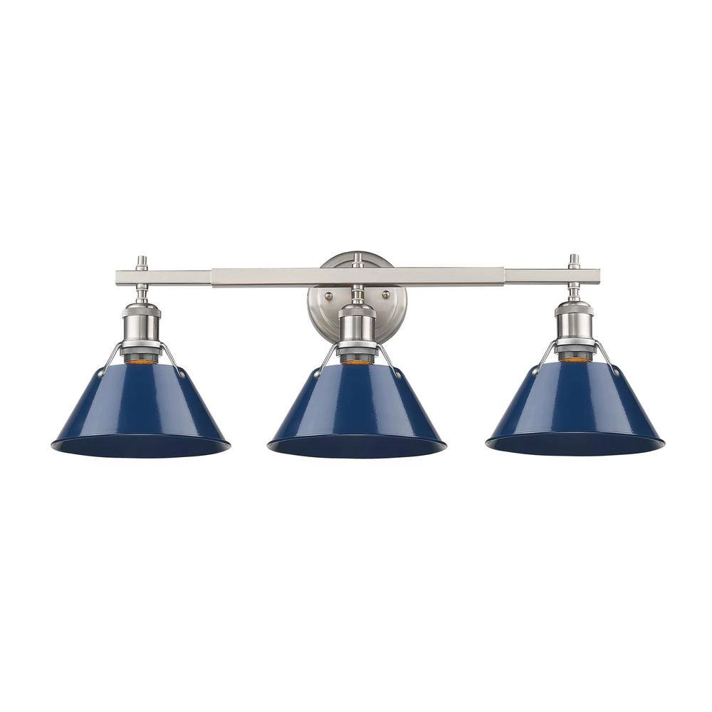 Orwell PW 3-Light Pewter Bath Light with Navy Blue Shade by Golden Lighting 5 Orwell PW 3-Light Pewter Bath Light with Navy Blue Shade by Golden Lighting - Image 3
