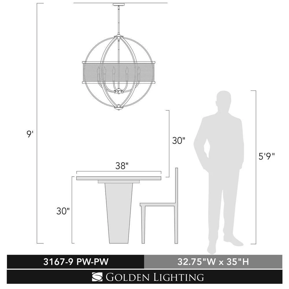 Colson PW 9-Light Pewter Chandelier by Golden Lighting 7 Colson PW 9-Light Pewter Chandelier by Golden Lighting - Image 5