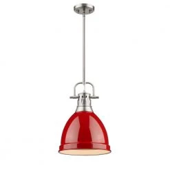Duncan 1-Light Pewter 8.8 in. Pendant with Red Shade by Golden Lighting