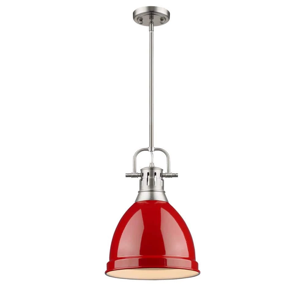 Duncan 1-Light Pewter 8.8 in. Pendant with Red Shade by Golden Lighting 3 Duncan 1-Light Pewter 8.8 in. Pendant with Red Shade by Golden Lighting