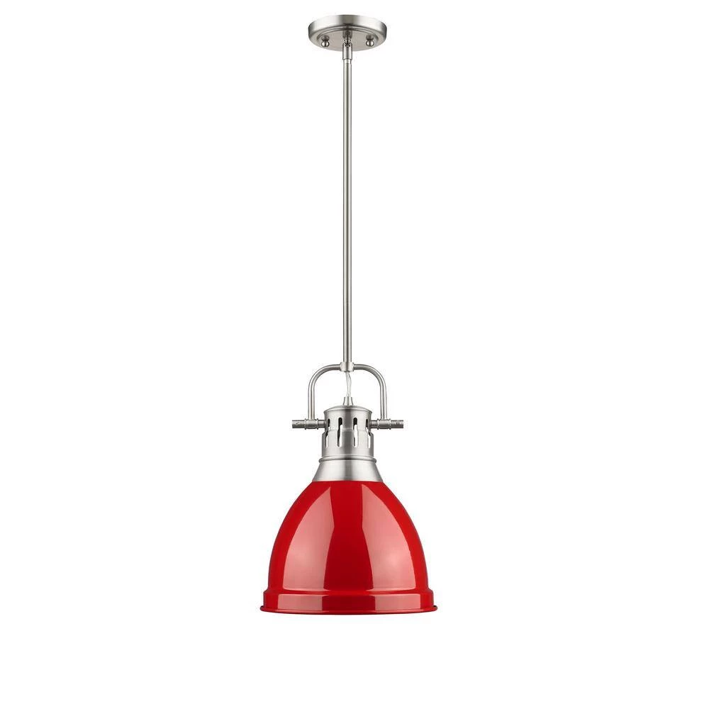 Duncan 1-Light Pewter 8.8 in. Pendant with Red Shade by Golden Lighting 4 Duncan 1-Light Pewter 8.8 in. Pendant with Red Shade by Golden Lighting - Image 2