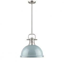 Duncan 1-Light Pewter Pendant with Rod with Seafoam Shade by Golden Lighting