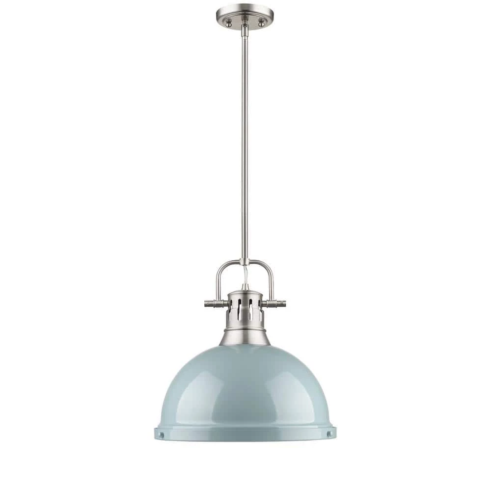 Duncan 1-Light Pewter Pendant with Rod with Seafoam Shade by Golden Lighting 3 Duncan 1-Light Pewter Pendant with Rod with Seafoam Shade by Golden Lighting
