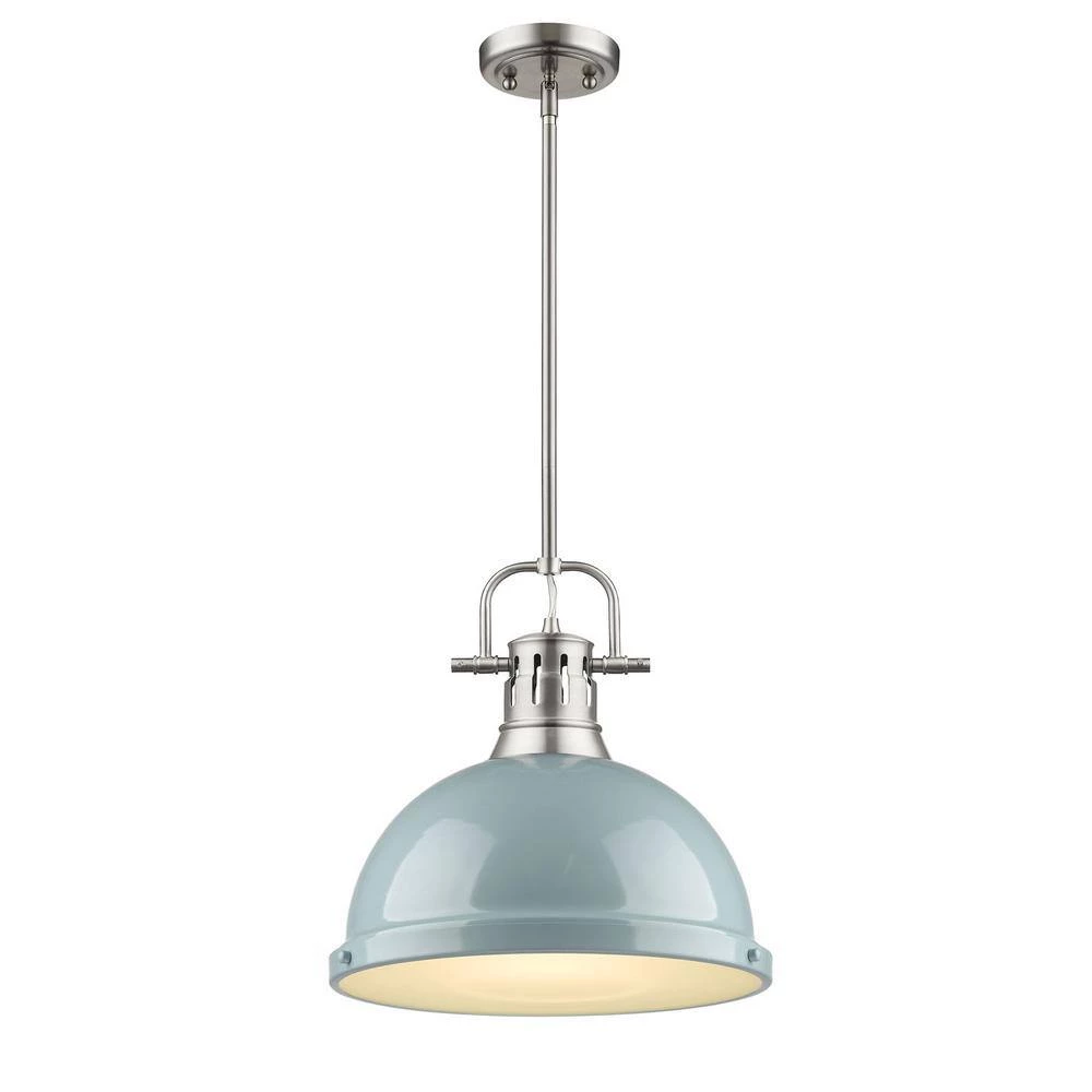 Duncan 1-Light Pewter Pendant with Rod with Seafoam Shade by Golden Lighting 4 Duncan 1-Light Pewter Pendant with Rod with Seafoam Shade by Golden Lighting - Image 2