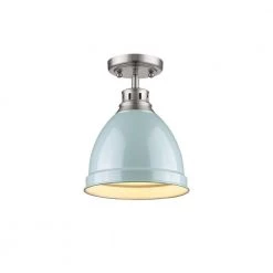 Duncan 1-Light Pewter Flush Mount with Seafoam Shade by Golden Lighting