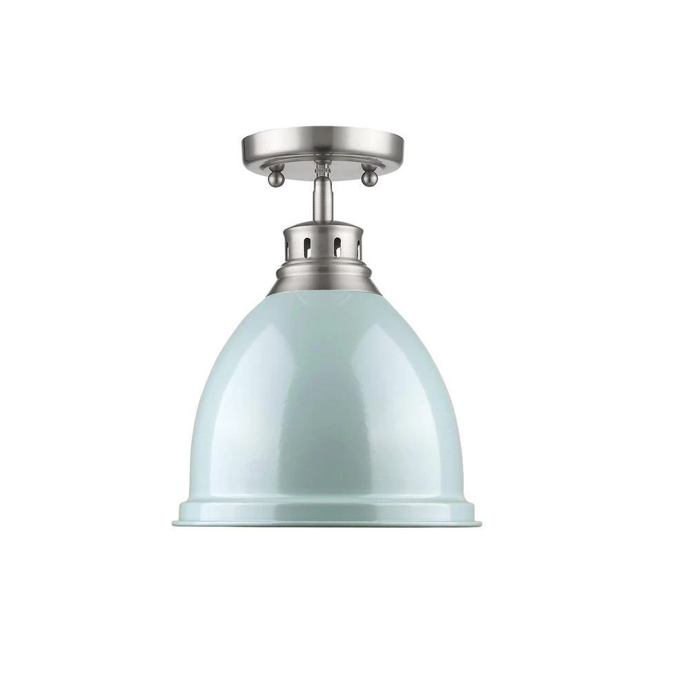 Duncan 1-Light Pewter Flush Mount with Seafoam Shade by Golden Lighting 4 Duncan 1-Light Pewter Flush Mount with Seafoam Shade by Golden Lighting - Image 2