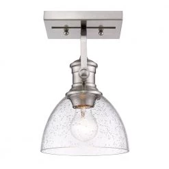 Hines 6.88 in. 1-Light Pewter with Seeded Glass Semi-Flush Mount by Golden Lighting 8 Hines 6.88 in. 1-Light Pewter with Seeded Glass Semi-Flush Mount by Golden Lighting -Golden Lighting Shop pewter with seeded glass golden lighting flush mount lights 3118 1sf pw sd 4f 1000
