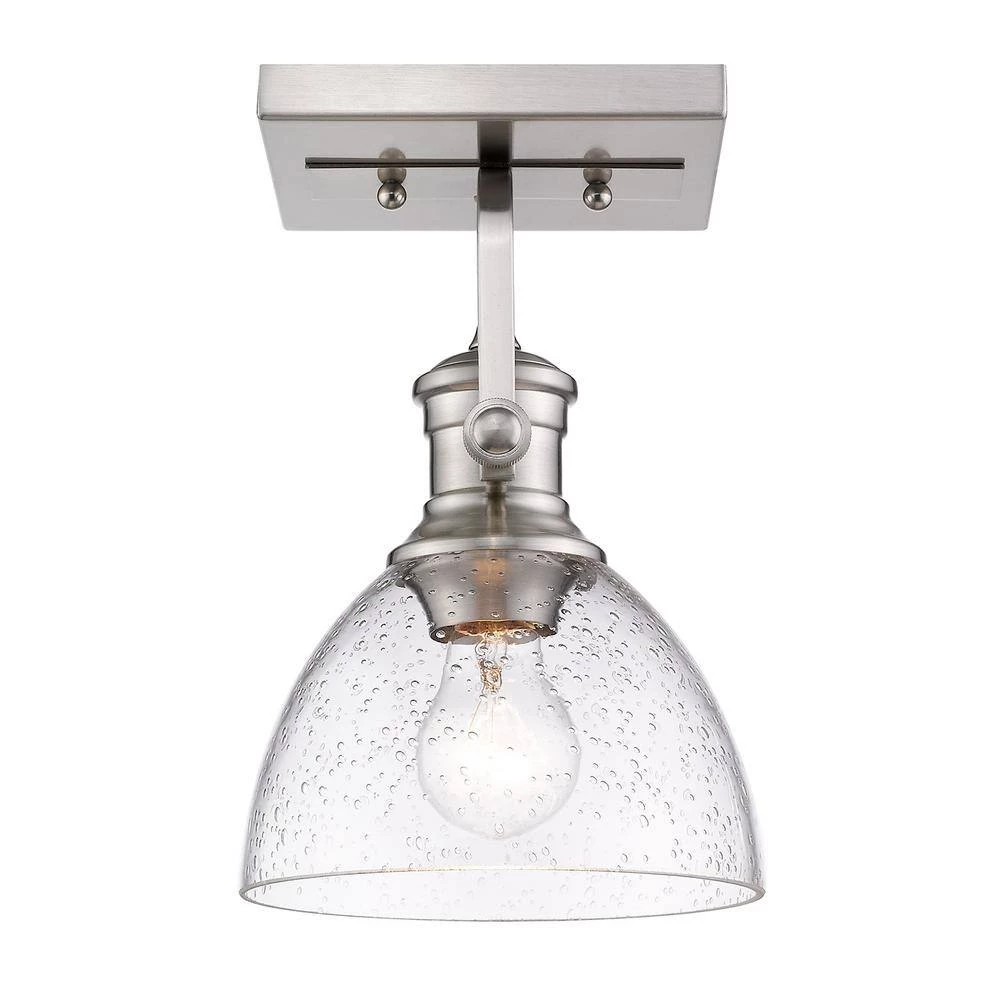 Hines 6.88 in. 1-Light Pewter with Seeded Glass Semi-Flush Mount by Golden Lighting 5 Hines 6.88 in. 1-Light Pewter with Seeded Glass Semi-Flush Mount by Golden Lighting - Image 3