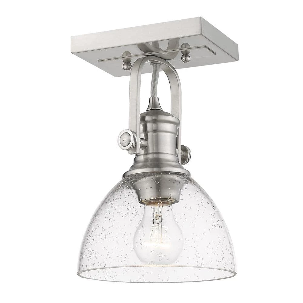 Hines 6.88 in. 1-Light Pewter with Seeded Glass Semi-Flush Mount by Golden Lighting 3 Hines 6.88 in. 1-Light Pewter with Seeded Glass Semi-Flush Mount by Golden Lighting
