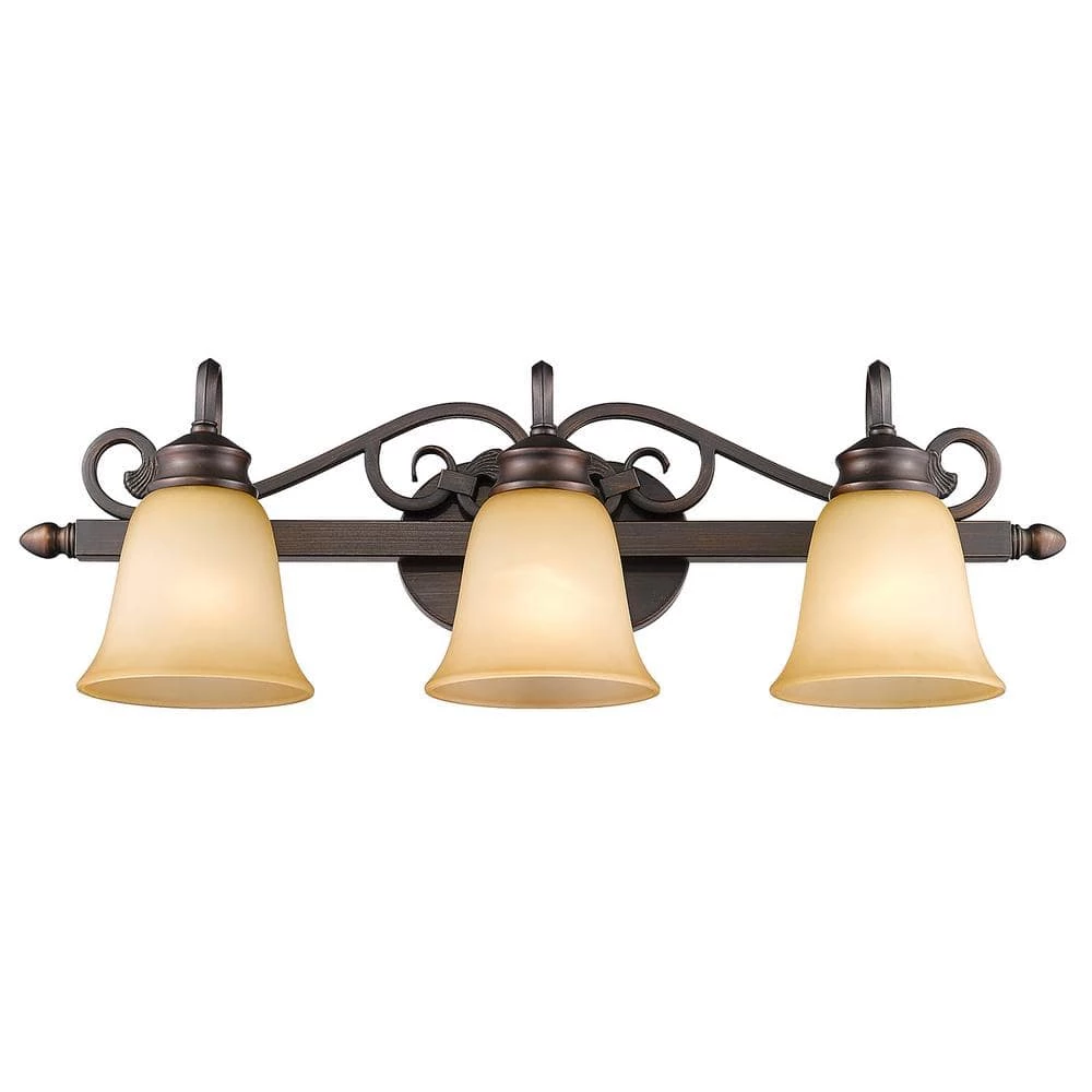 Belle Meade Collection 3-Light Rubbed Bronze Bath Vanity Light by Golden Lighting 3 Belle Meade Collection 3-Light Rubbed Bronze Bath Vanity Light by Golden Lighting