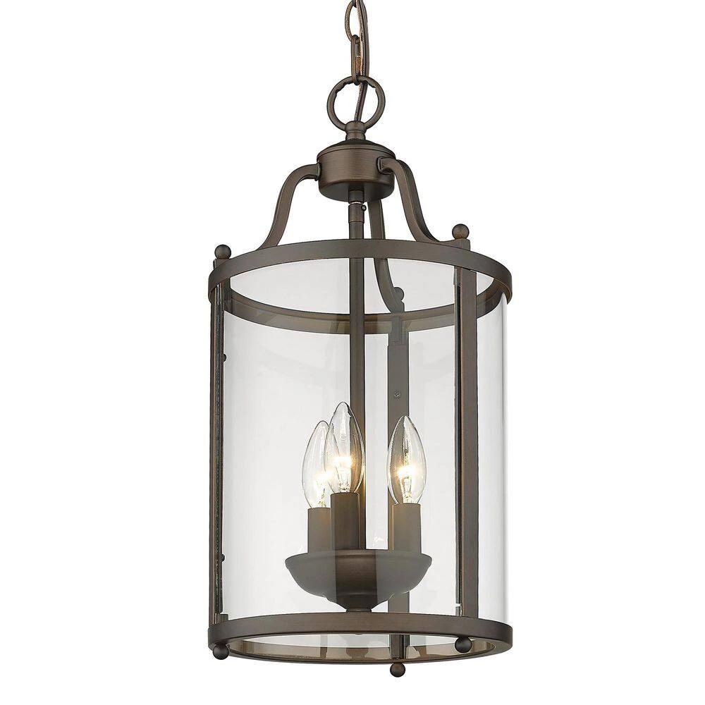 Payton 3-Light Rubbed Bronze Standard Pendant Light with Clear Glass Shades by Golden Lighting 3 Payton 3-Light Rubbed Bronze Standard Pendant Light with Clear Glass Shades by Golden Lighting