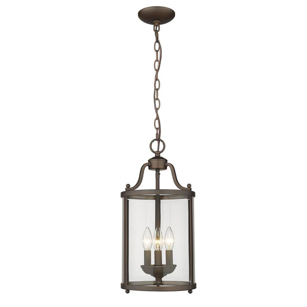 Payton 3-Light Rubbed Bronze Standard Pendant Light with Clear Glass Shades by Golden Lighting 4 Payton 3-Light Rubbed Bronze Standard Pendant Light with Clear Glass Shades by Golden Lighting - Image 2