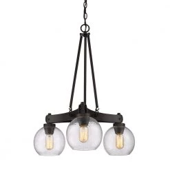 Galveston 3-Light Rubbed Bronze Chandelier with Seeded Glass Shades by Golden Lighting -Golden Lighting Shop rubbed bronze golden lighting chandeliers 4855 3 rbz sd 4f 1000