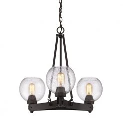 Galveston 3-Light Rubbed Bronze Chandelier with Seeded Glass Shades by Golden Lighting