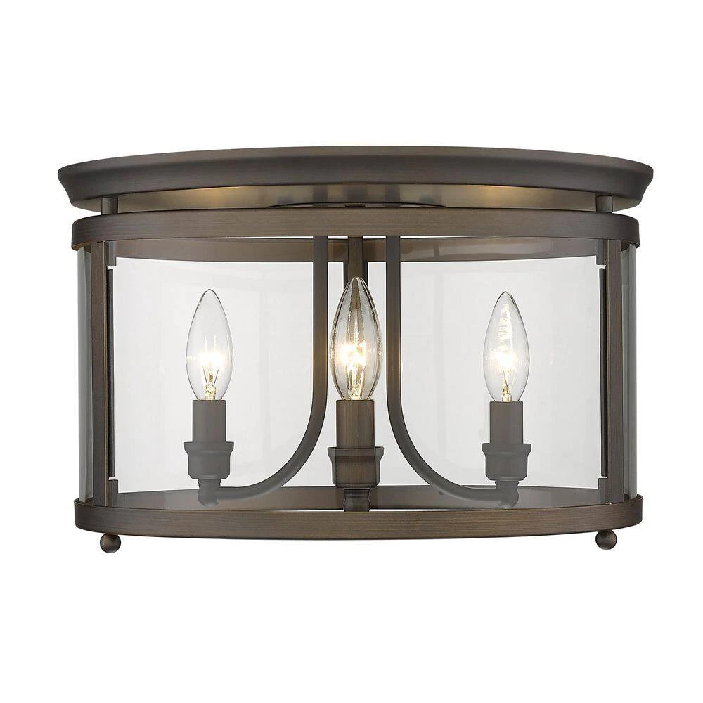 Payton 14.75 in. 3-Light Rubbed Bronze Flush Mount with Clear Glass Shade by Golden Lighting 4 Payton 14.75 in. 3-Light Rubbed Bronze Flush Mount with Clear Glass Shade by Golden Lighting - Image 2