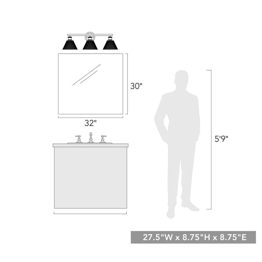 Carver 27.5 in. 3-Lights Rubbed Bronze Vanity Light by Golden Lighting 8 Carver 27.5 in. 3-Lights Rubbed Bronze Vanity Light by Golden Lighting - Image 6