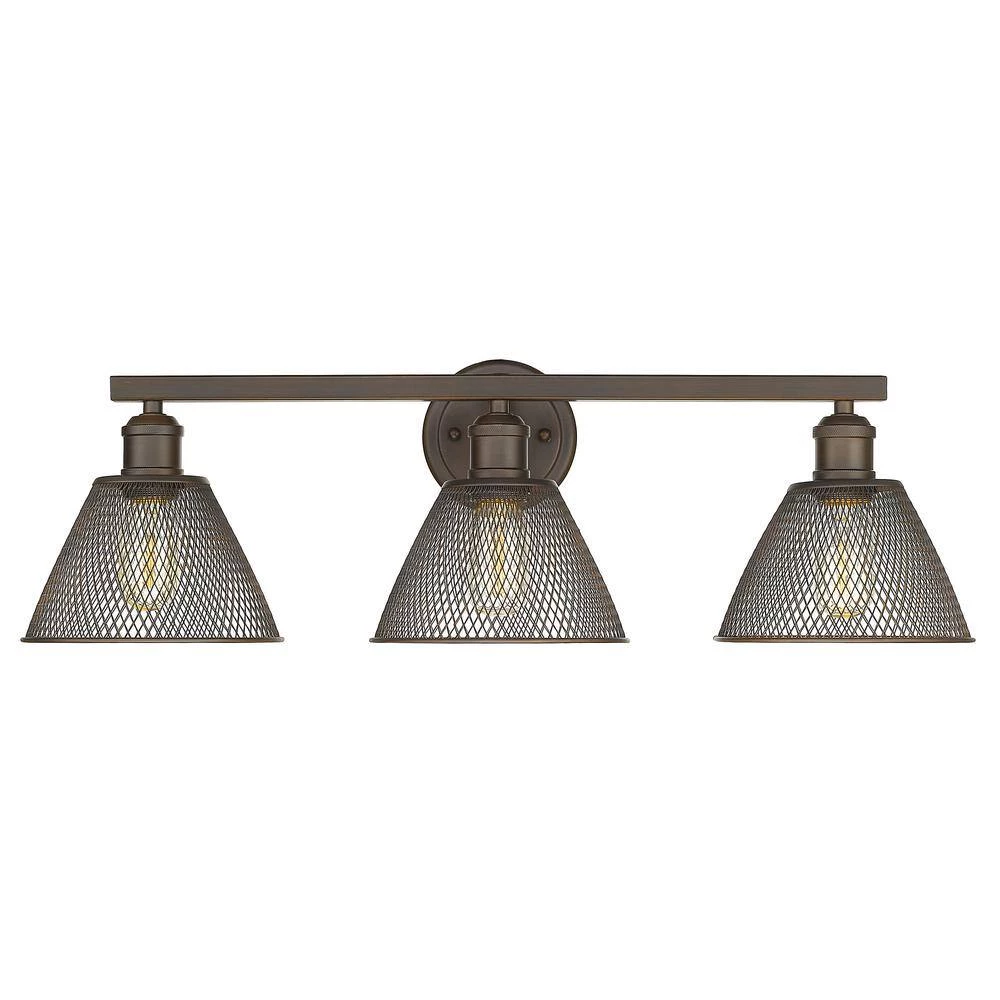 Carver 27.5 in. 3-Lights Rubbed Bronze Vanity Light by Golden Lighting 4 Carver 27.5 in. 3-Lights Rubbed Bronze Vanity Light by Golden Lighting - Image 2