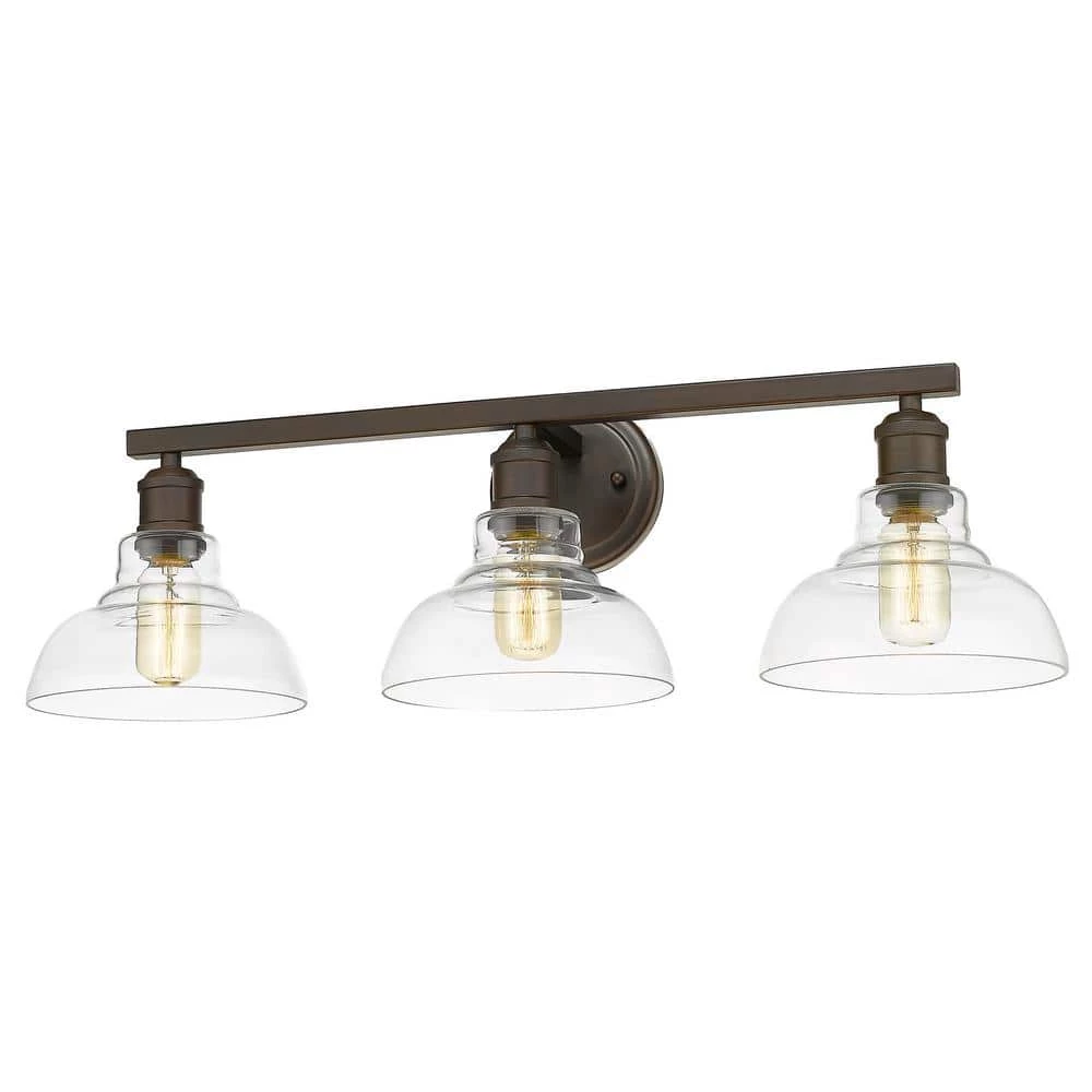 Carver 27.5 in. 3-Lights Rubbed Bronze Vanity Light by Golden Lighting 3 Carver 27.5 in. 3-Lights Rubbed Bronze Vanity Light by Golden Lighting