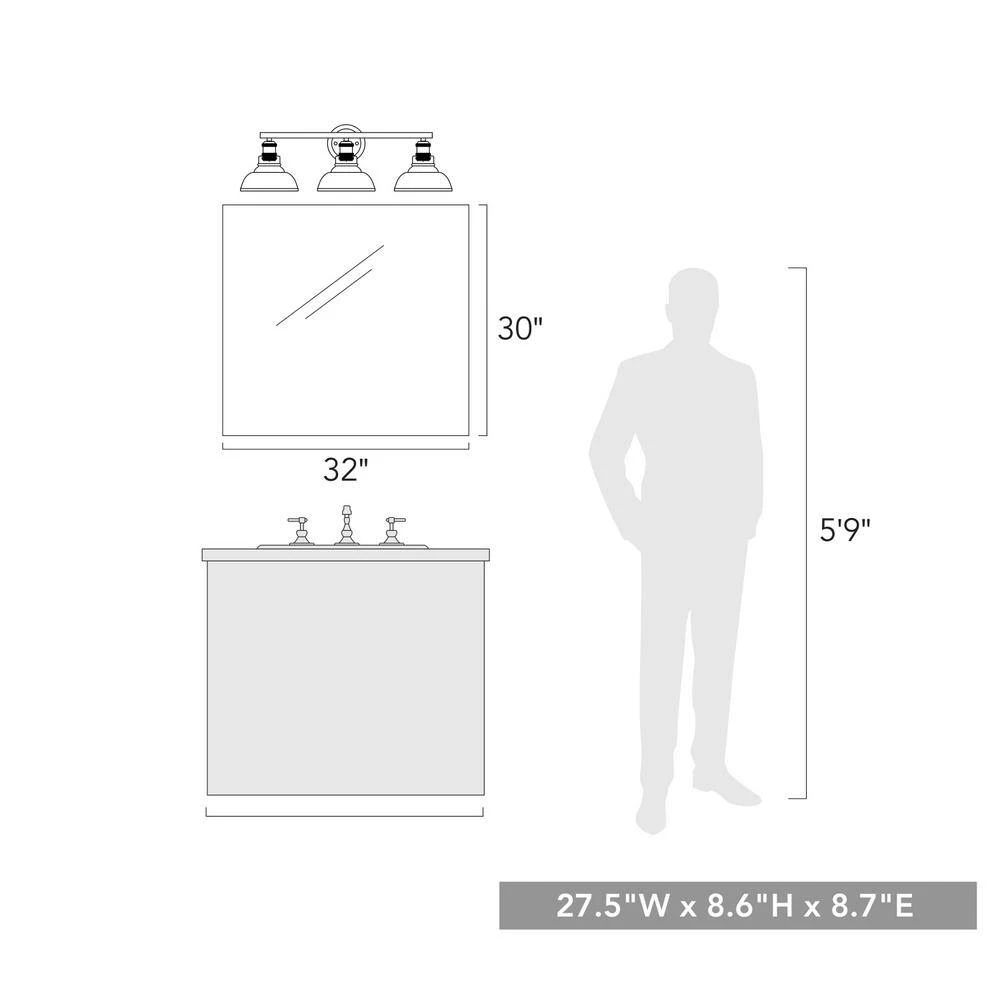 Carver 27.5 in. 3-Lights Rubbed Bronze Vanity Light by Golden Lighting 8 Carver 27.5 in. 3-Lights Rubbed Bronze Vanity Light by Golden Lighting - Image 6