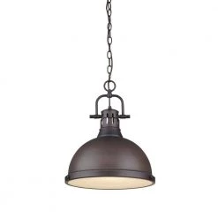Duncan 1-Light Rubbed Bronze Pendant with Chain by Golden Lighting