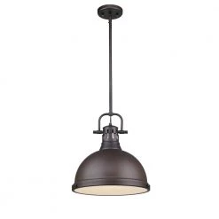 Duncan 1-Light Rubbed Bronze Pendant with Rod by Golden Lighting