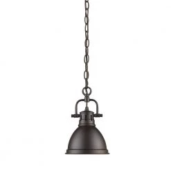 Duncan 1-Light Rubbed Bronze Mini Pendant with Rubbed Bronze Shade (Chain) by Golden Lighting