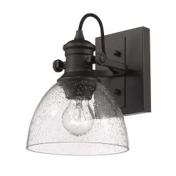 Hines 4.625 in. Rubbed Bronze with Seeded Glass Sconce by Golden Lighting