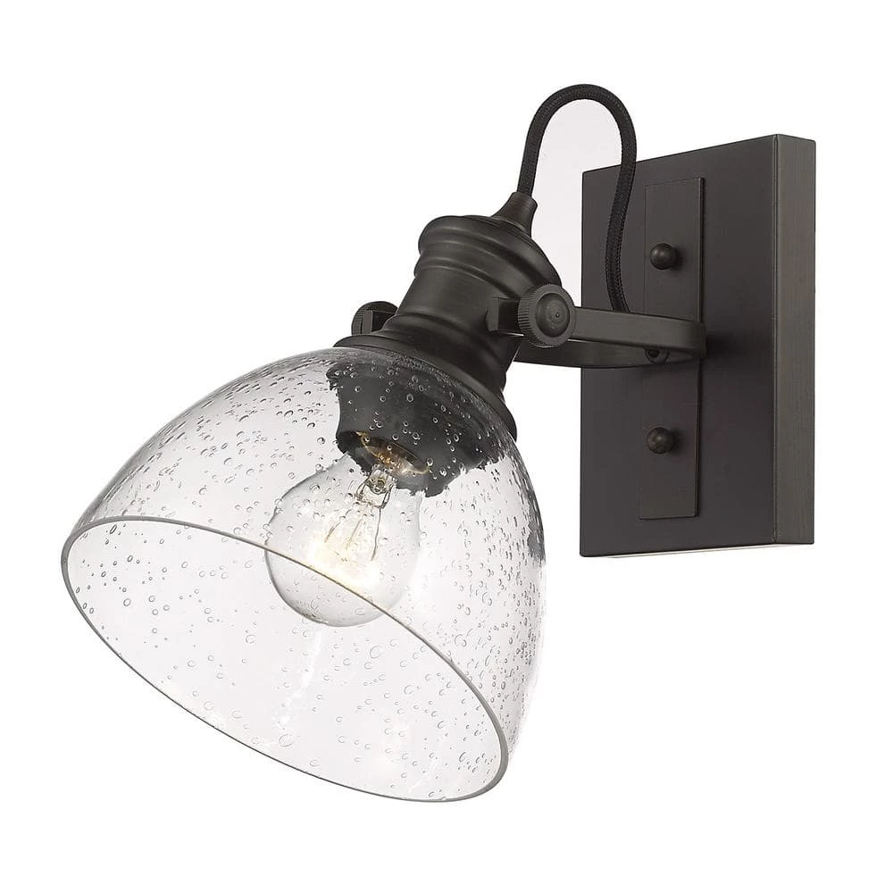 Hines 4.625 in. Rubbed Bronze with Seeded Glass Sconce by Golden Lighting 5 Hines 4.625 in. Rubbed Bronze with Seeded Glass Sconce by Golden Lighting - Image 3
