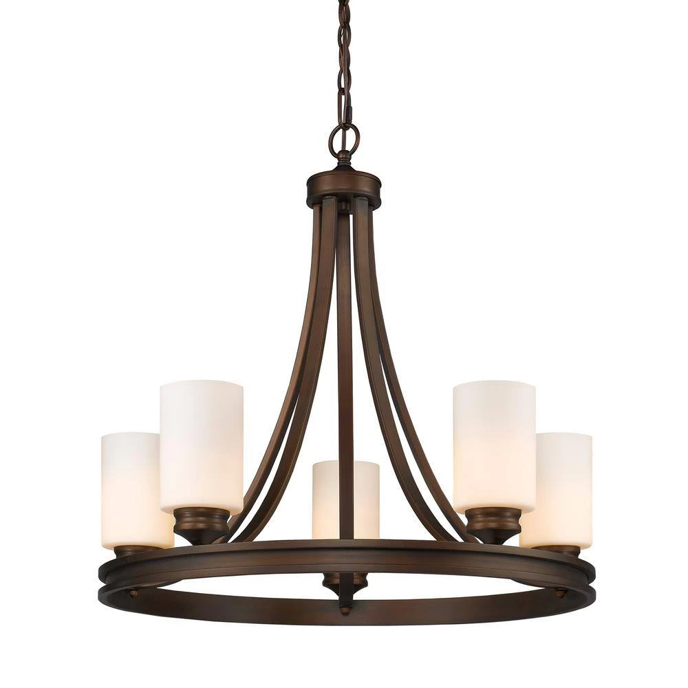 Holborn Collection 5-Light Bronze Opal Shade Chandelier by Golden Lighting 6 Holborn Collection 5-Light Bronze Opal Shade Chandelier by Golden Lighting - Image 4