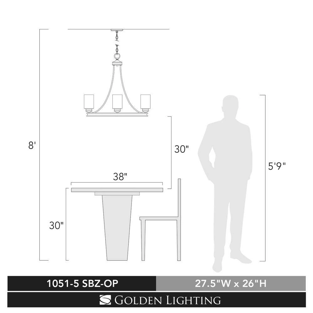 Holborn Collection 5-Light Bronze Opal Shade Chandelier by Golden Lighting 7 Holborn Collection 5-Light Bronze Opal Shade Chandelier by Golden Lighting - Image 5