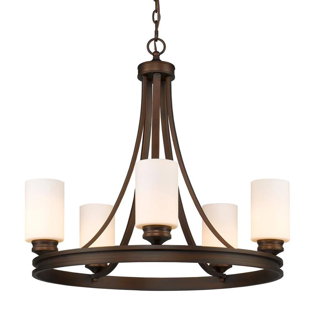 Holborn Collection 5-Light Bronze Opal Shade Chandelier by Golden Lighting 5 Holborn Collection 5-Light Bronze Opal Shade Chandelier by Golden Lighting - Image 3