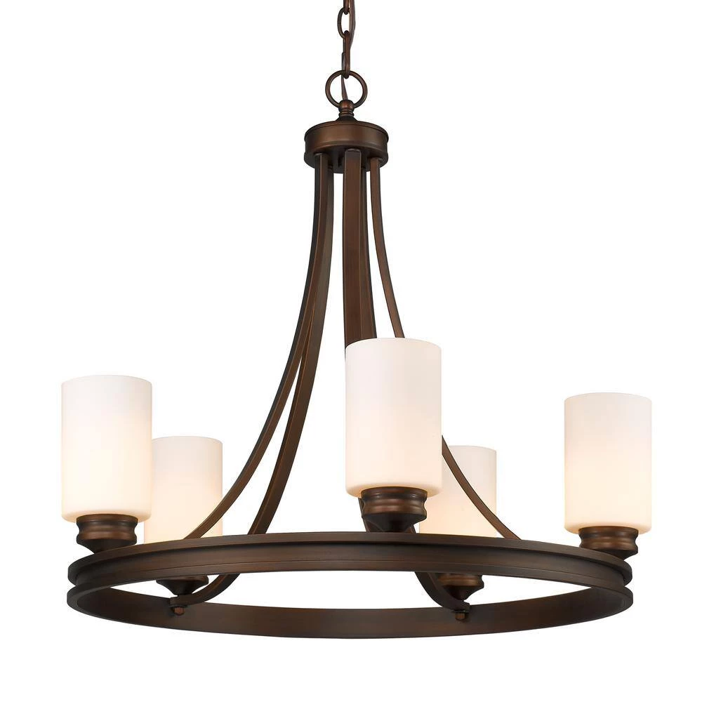 Holborn Collection 5-Light Bronze Opal Shade Chandelier by Golden Lighting 4 Holborn Collection 5-Light Bronze Opal Shade Chandelier by Golden Lighting - Image 2