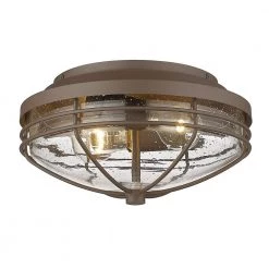 Seaport 2-Light Textured Bronze Seeded Glass Outdoor Flushmount by Golden Lighting