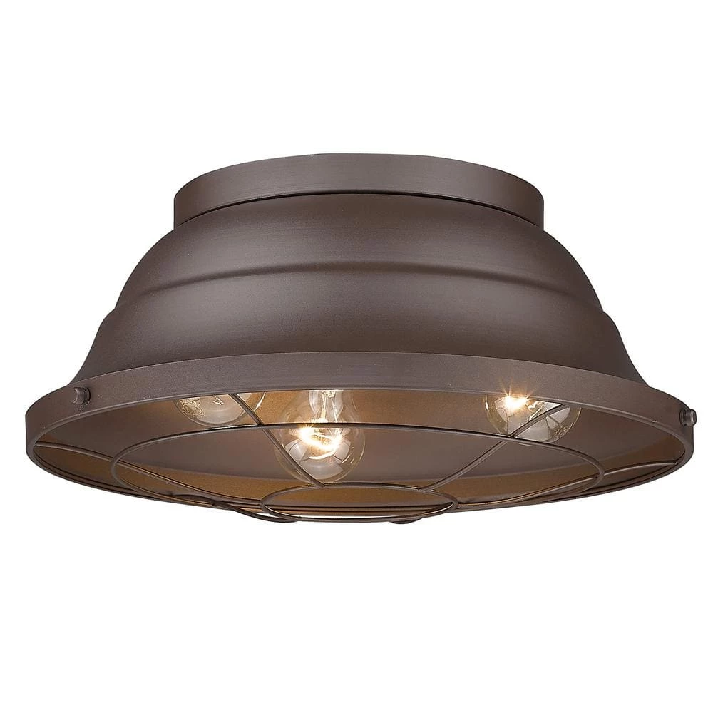 Bartlett 16.38 in. 3-Light Textured Bronze (UV) Outdoor Flush Mount by Golden Lighting 6 Bartlett 16.38 in. 3-Light Textured Bronze (UV) Outdoor Flush Mount by Golden Lighting - Image 4