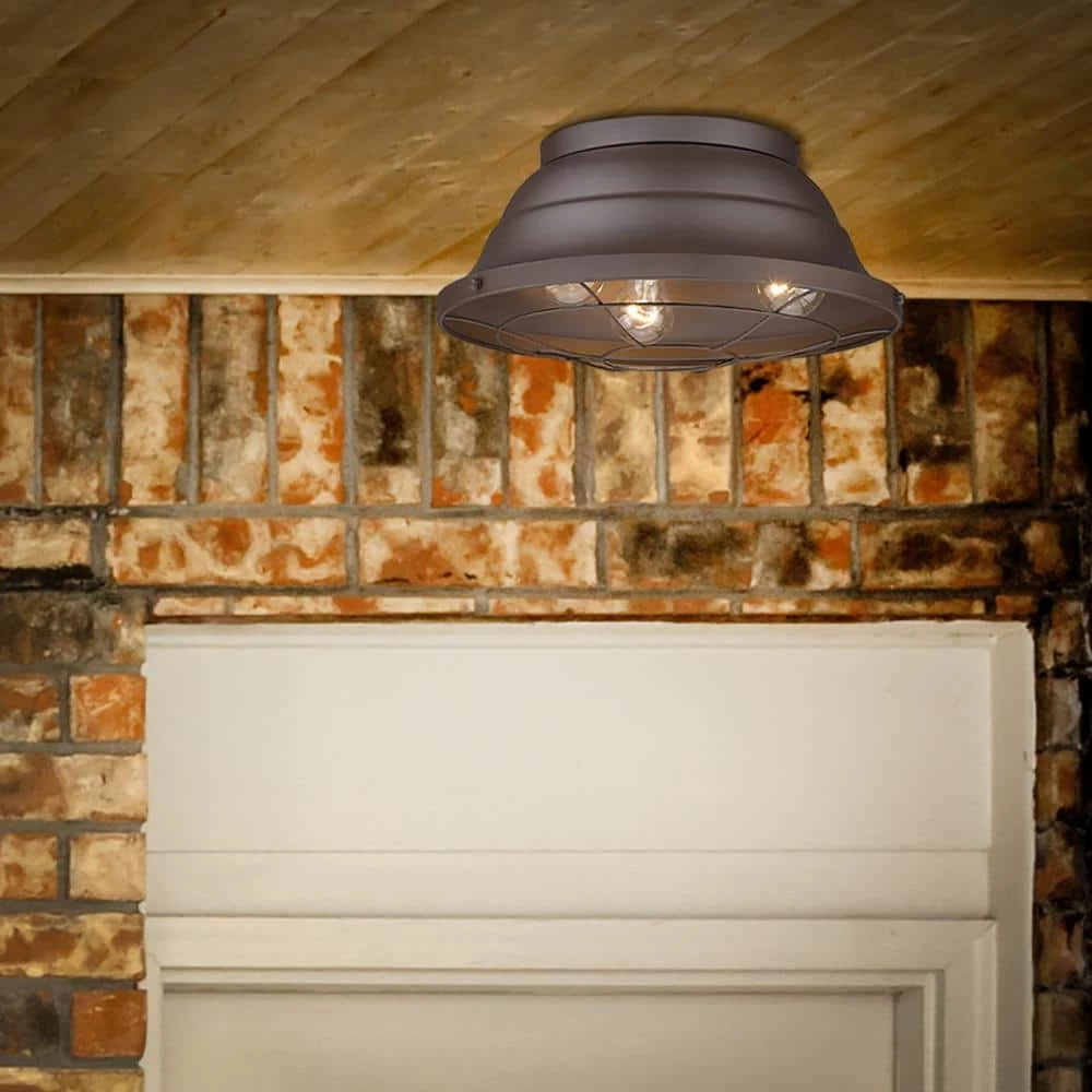 Bartlett 16.38 in. 3-Light Textured Bronze (UV) Outdoor Flush Mount by Golden Lighting 7 Bartlett 16.38 in. 3-Light Textured Bronze (UV) Outdoor Flush Mount by Golden Lighting - Image 5