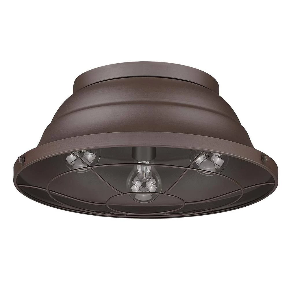 Bartlett 16.38 in. 3-Light Textured Bronze (UV) Outdoor Flush Mount by Golden Lighting 5 Bartlett 16.38 in. 3-Light Textured Bronze (UV) Outdoor Flush Mount by Golden Lighting - Image 3
