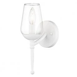 Regent 1 Light Textured White Plaster Wall Sconce with Clear Glass Shade by Golden Lighting