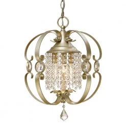 Ella 3-Light White Gold Crystal Chandelier with Crystal Shade by Golden Lighting