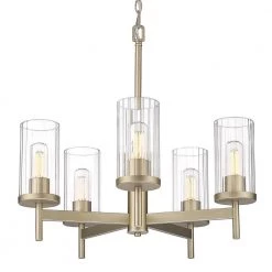 Winslett 5-Light White Gold Chandelier with Glass Shade by Golden Lighting