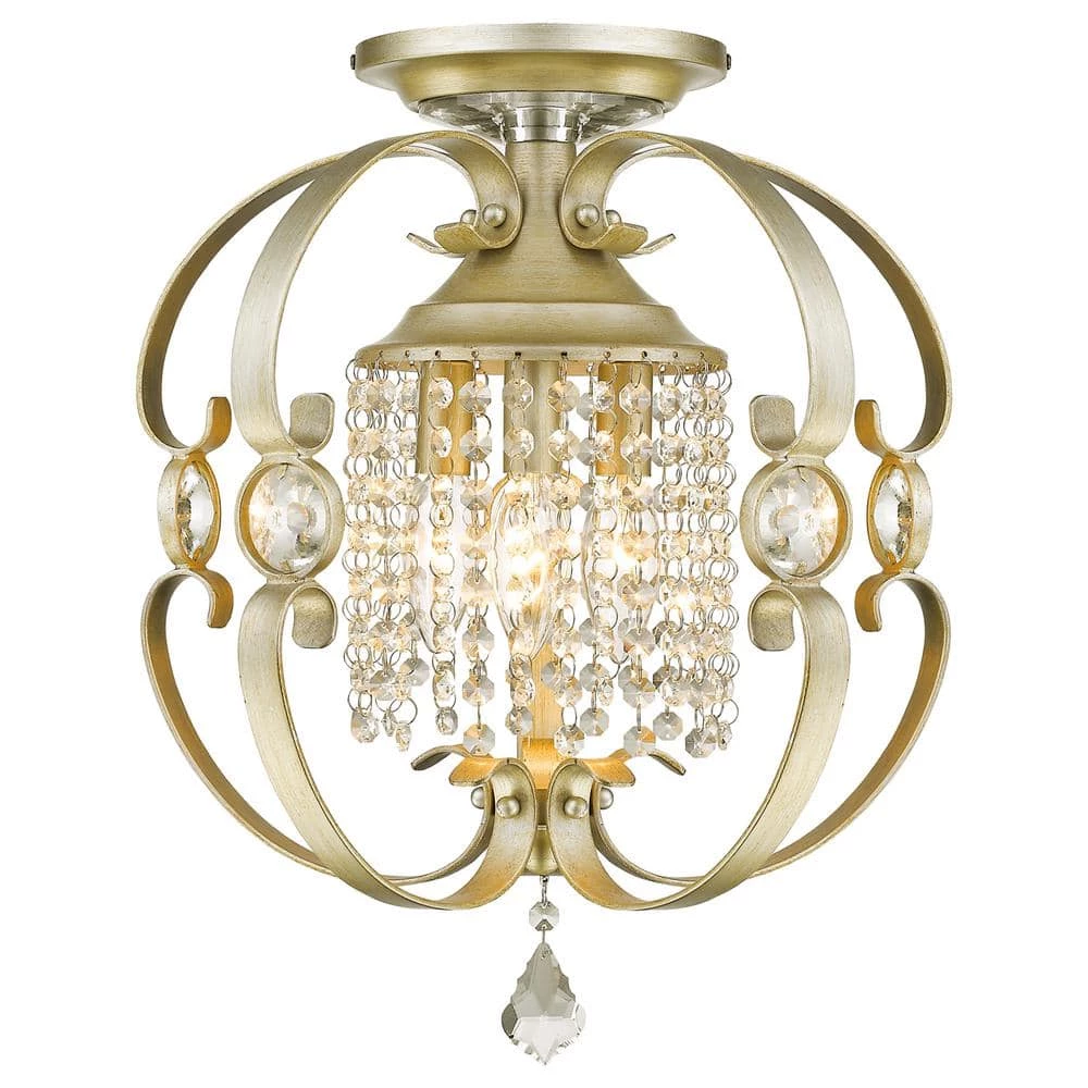 Ella 3-Light White Gold Semi-Flush Mount Light by Golden Lighting 3 Ella 3-Light White Gold Semi-Flush Mount Light by Golden Lighting