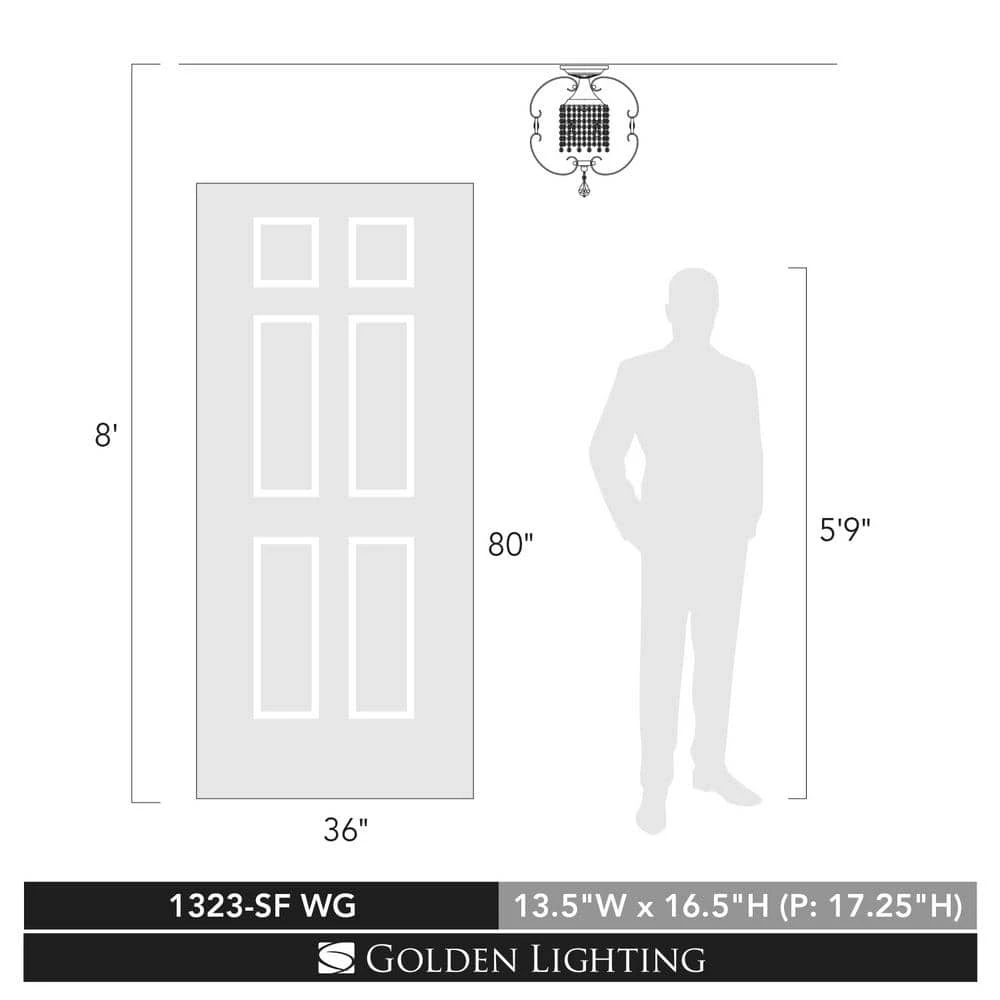 Ella 3-Light White Gold Semi-Flush Mount Light by Golden Lighting 8 Ella 3-Light White Gold Semi-Flush Mount Light by Golden Lighting - Image 6